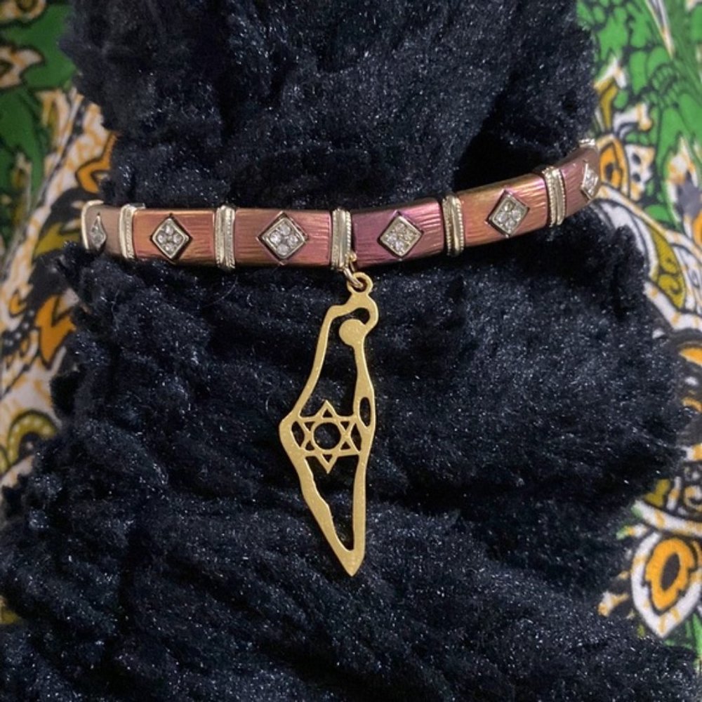 map of Israel bracelet w. rose copper metallic + rhinestones